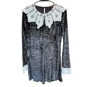 Dolls Kill Witch Dress Trickz Treatz Halloween Costume 1X Black Crushed Velvet